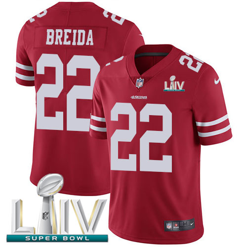 San Francisco 49ers #22 Matt Breida Red Super Bowl LIV 2020 Team Color Youth Stitched Vapor Untouchable Limited Jersey Youth