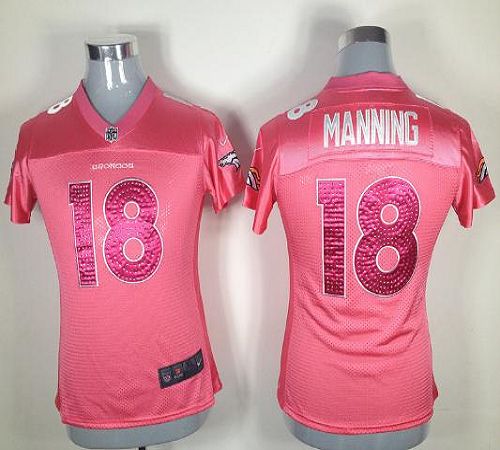Broncos #18 Peyton Manning Pink Sweetheart Women's Stitched Elite Jersey