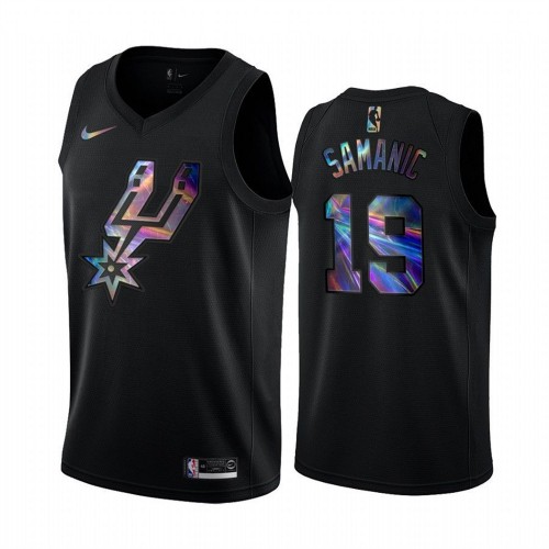 San Antonio Spurs #19 Luka Samanic Mens Iridescent Holographic Collection Jersey - Black Mens