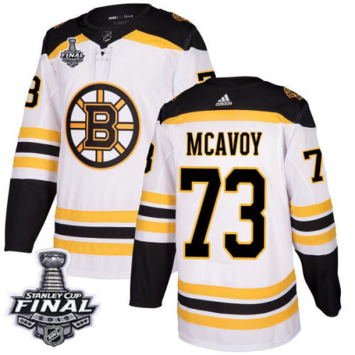Adidas Boston Bruins #73 Charlie McAvoy White Road Authentic 2019 Stanley Cup Final Stitched Jersey Men's