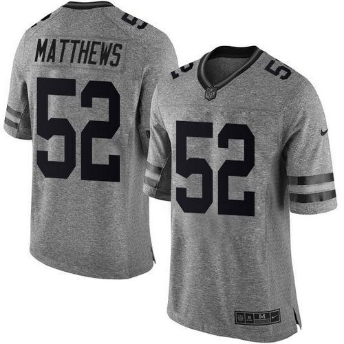 Green Bay Packers #52 Clay Matthews Gray Men's Stitched Limited Gridiron Gray Jersey Men's