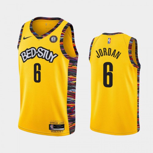 Brooklyn Brooklyn Nets #6 Deandre Jordan Mens Yellow 2019-20 City Edition Jersey Mens