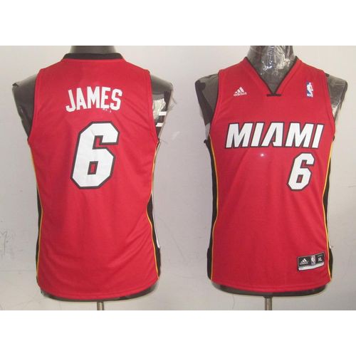 Miami Heat #6 LeBron James Red Stitched Youth Jersey Youth