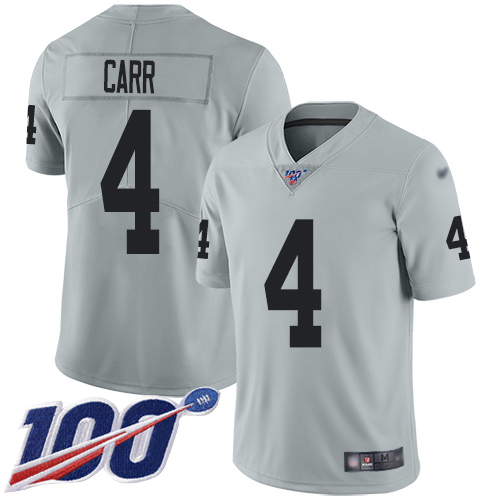 Raiders #4 Derek Carr Silver Men's Stitched Limited Inverted Legend 100th Season Jersey