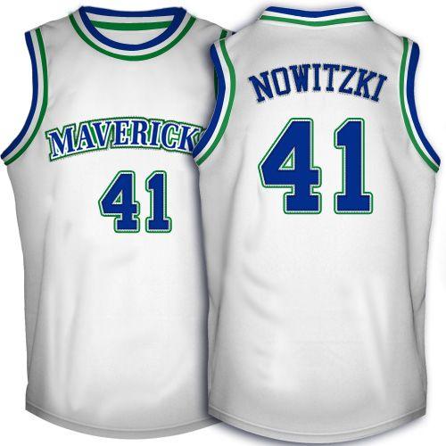 Dallas Mavericks #41 Dirk Nowitzki White Throwback Stitched Jersey Mens