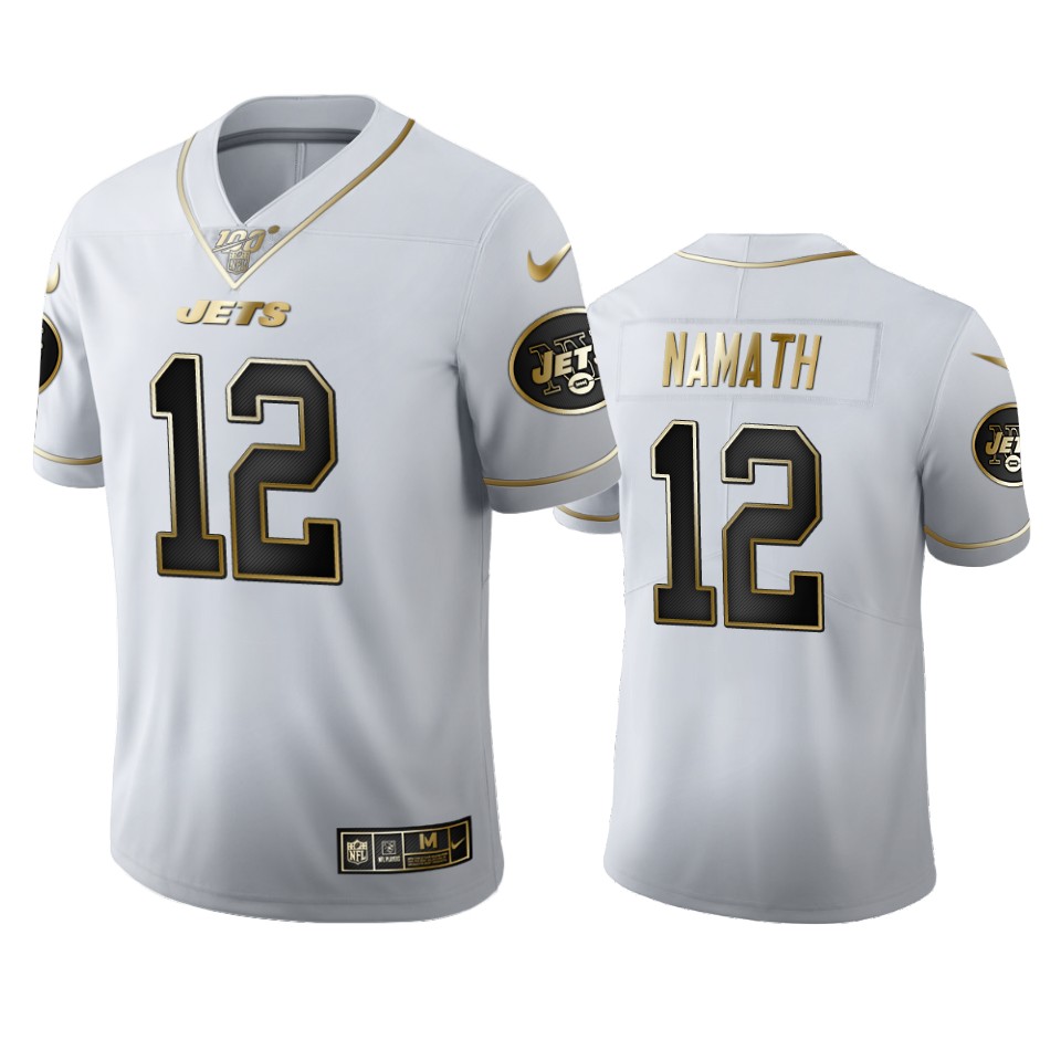 New York Jets #12 Joe Namath Men's White Golden Edition Vapor Limited 100 Jersey