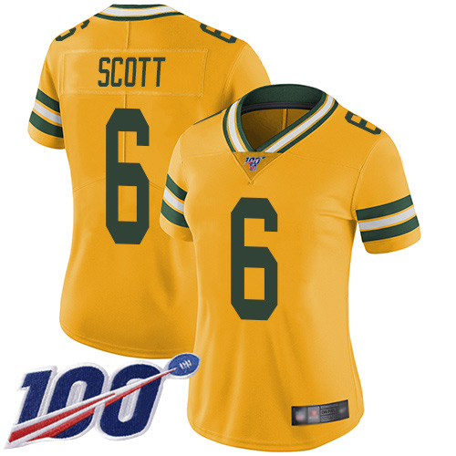 Green Bay Packers #6 JK Scott Gold Women's Stitched Limited Inverted Legend 100th Season Jersey Womens