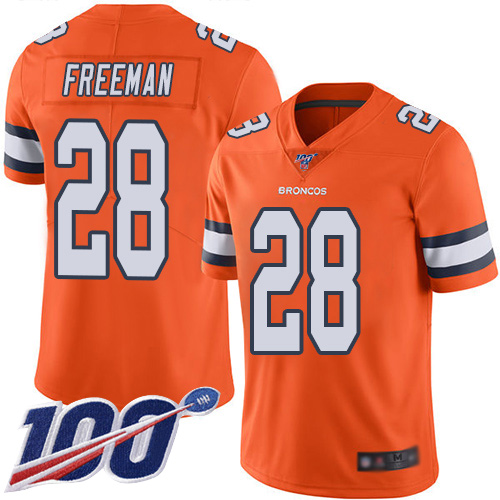 Denver Broncos #28 Royce Freeman Orange Men's Stitched Limited Rush 100th Season Jersey Men's
