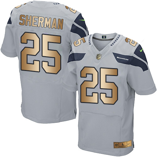Seattle Seahawks #25 Richard Sherman Grey Alternate Men's Stitched Elite Gold Jersey Men's