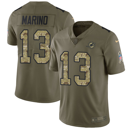 Dolphins #13 Dan Marino Olive/Camo Youth Stitched Limited 2017 Salute To Service Jersey