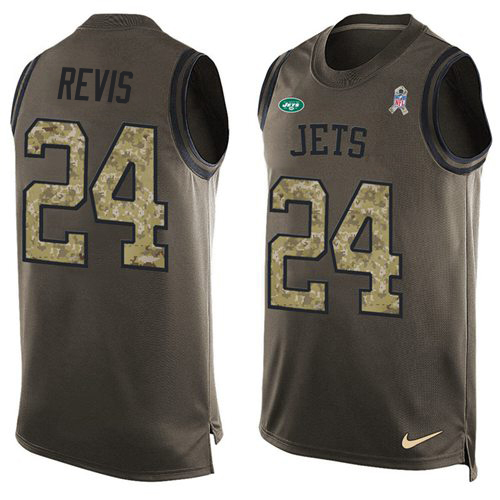 Jets #24 Darrelle Revis Green Men's Stitched Limited Salute To Service Tank Top Jersey
