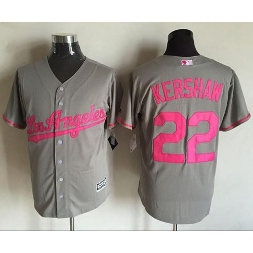 Los Angeles Dodgers #22 Clayton Kershaw Grey New Cool Base Mother's Day Stitched Jersey Men's