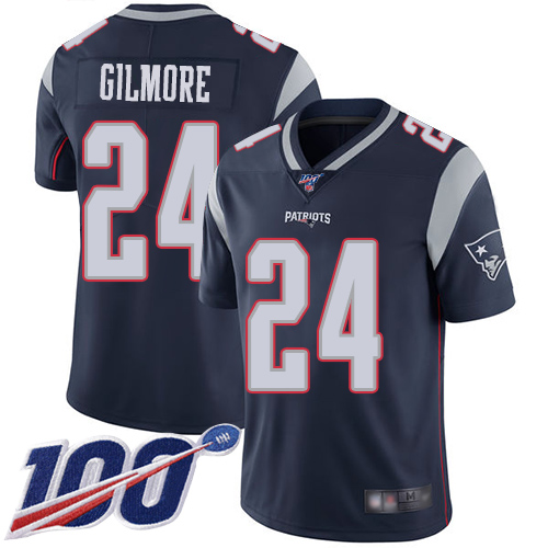 New England Patriots #24 Stephon Gilmore Navy Blue Team Color Men's Stitched 100th Season Vapor Limited Jersey Men's