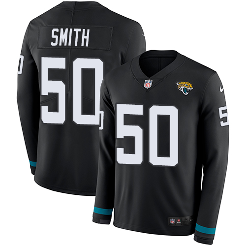 Jacksonville Jaguars #50 Telvin Smith Black Team Color Men's Stitched Limited Therma Long Sleeve Jersey Men's