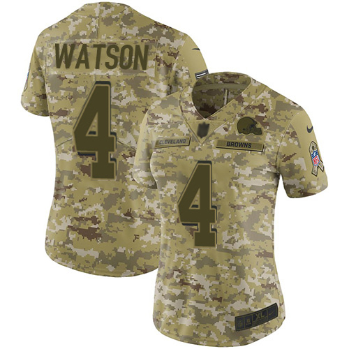 Browns #4 Deshaun Watson Camo Women's Stitched Limited 2018 Salute To Service Jersey