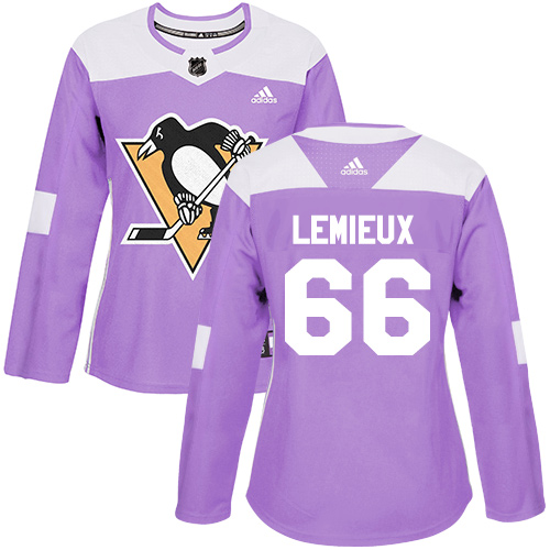Adidas Pittsburgh Penguins #66 Mario Lemieux Purple Authentic Fights Cancer Women's Stitched Jersey Womens
