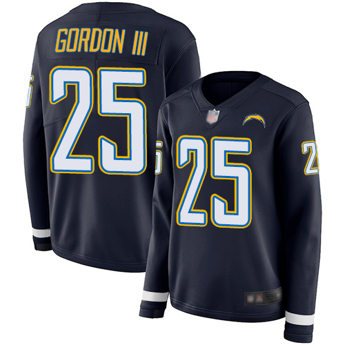 Los Angeles Chargers #25 Melvin Gordon III Navy Blue Team Color Women's Stitched Limited Therma Long Sleeve Jersey Womens