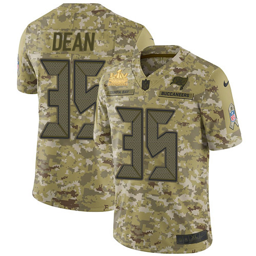 Tampa Bay Buccaneers #35 Jamel Dean Camo Youth Super Bowl LV Champions Patch Stitched Limited 2018 Salute To Service Jersey Youth