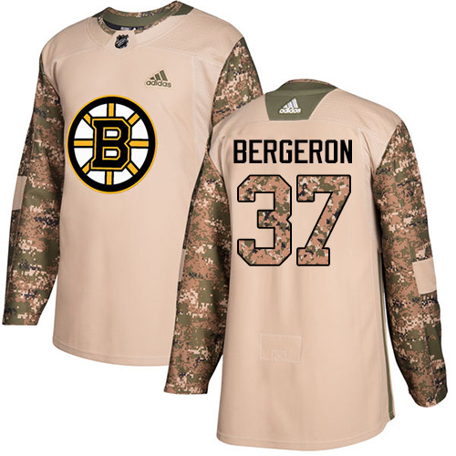 Adidas Boston Bruins #37 Patrice Bergeron Camo Authentic 2017 Veterans Day Stitched Jersey Men's