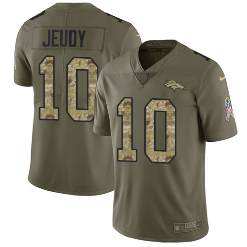 Broncos #10 Jerry Jeudy Olive/Camo Men's Stitched Limited 2017 Salute To Service Jersey
