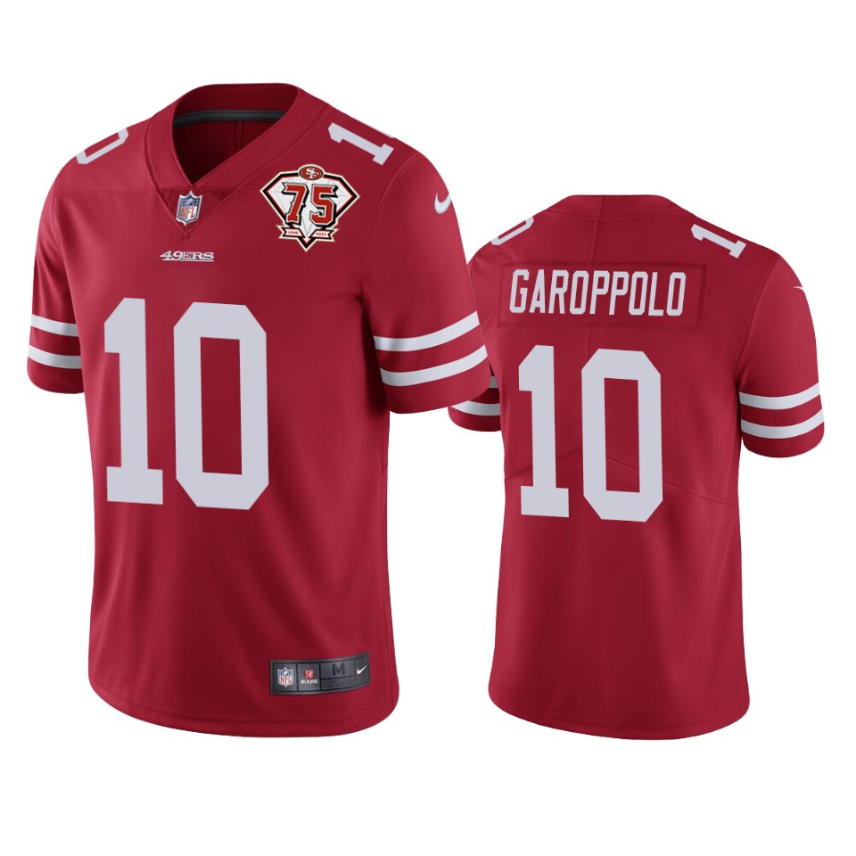 49ers #10 Jimmy Garoppolo Red Men's 75th Anniversary Stitched Vapor Untouchable Limited Jersey