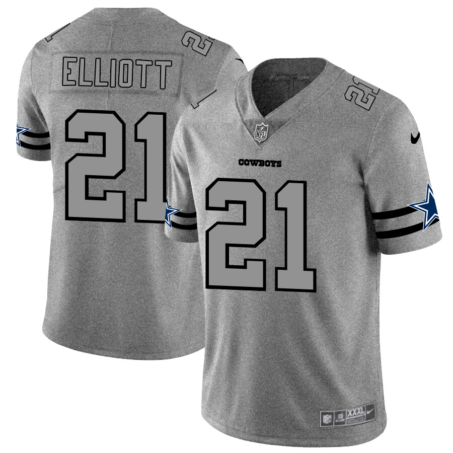 Dallas Cowboys #21 Ezekiel Elliott Men's Gray Gridiron II Vapor Untouchable Limited Jersey
