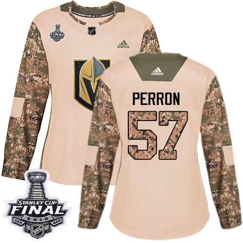 Adidas Golden Vegas Golden Knights #57 David Perron Camo Authentic 2017 Veterans Day 2018 Stanley Cup Final Women's Stitched Jersey Womens