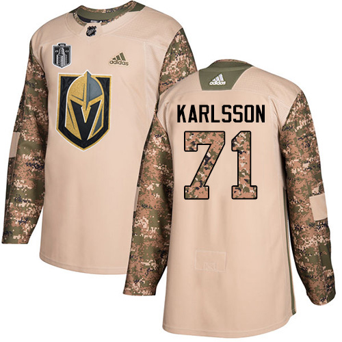 Adidas Golden Knights #71 William Karlsson Camo Authentic 2023 Stanley Cup Final Patch Veterans Day Stitched Jersey