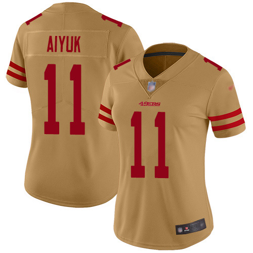 San Francisco 49ers #11 Brandon Aiyuk Gold Women's Stitched Limited Inverted Legend Jersey Womens