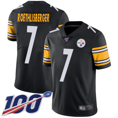 Pittsburgh Steelers #7 Ben Roethlisberger Black Team Color Men's Stitched 100th Season Vapor Limited Jersey Men's