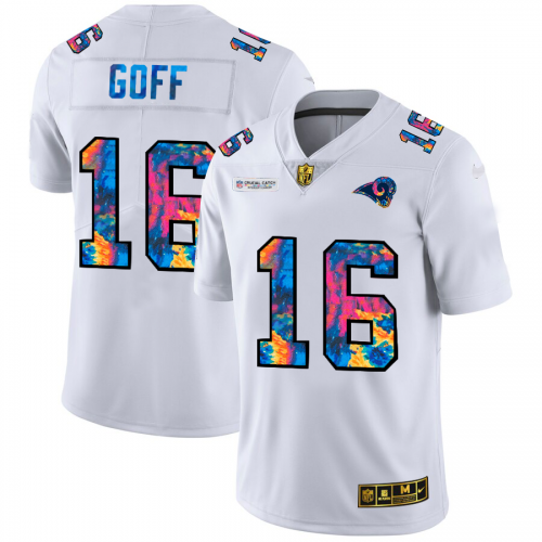 Los Angeles Los Angeles Rams #16 Jared Goff Men's White Multi-Color 2020 Crucial Catch Limited Jersey Men's