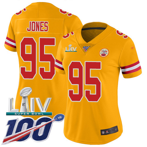 Chiefs #95 Chris Jones Gold Super Bowl LIV 2020 Women's Stitched Limited Inverted Legend 100th Season Jersey