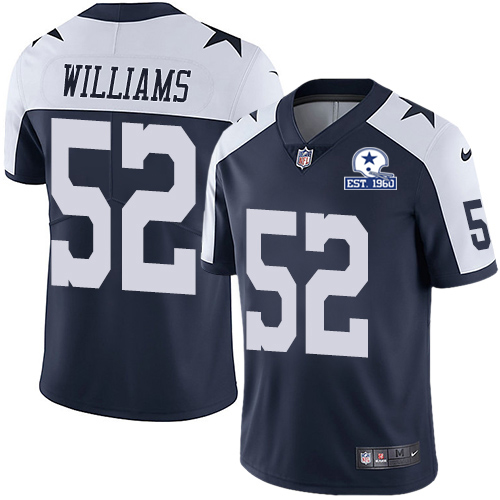 Dallas Cowboys #52 Connor Williams Navy Blue Thanksgiving Men's Stitched With Established In 1960 Patch Vapor Untouchable Limited Throwback Jersey