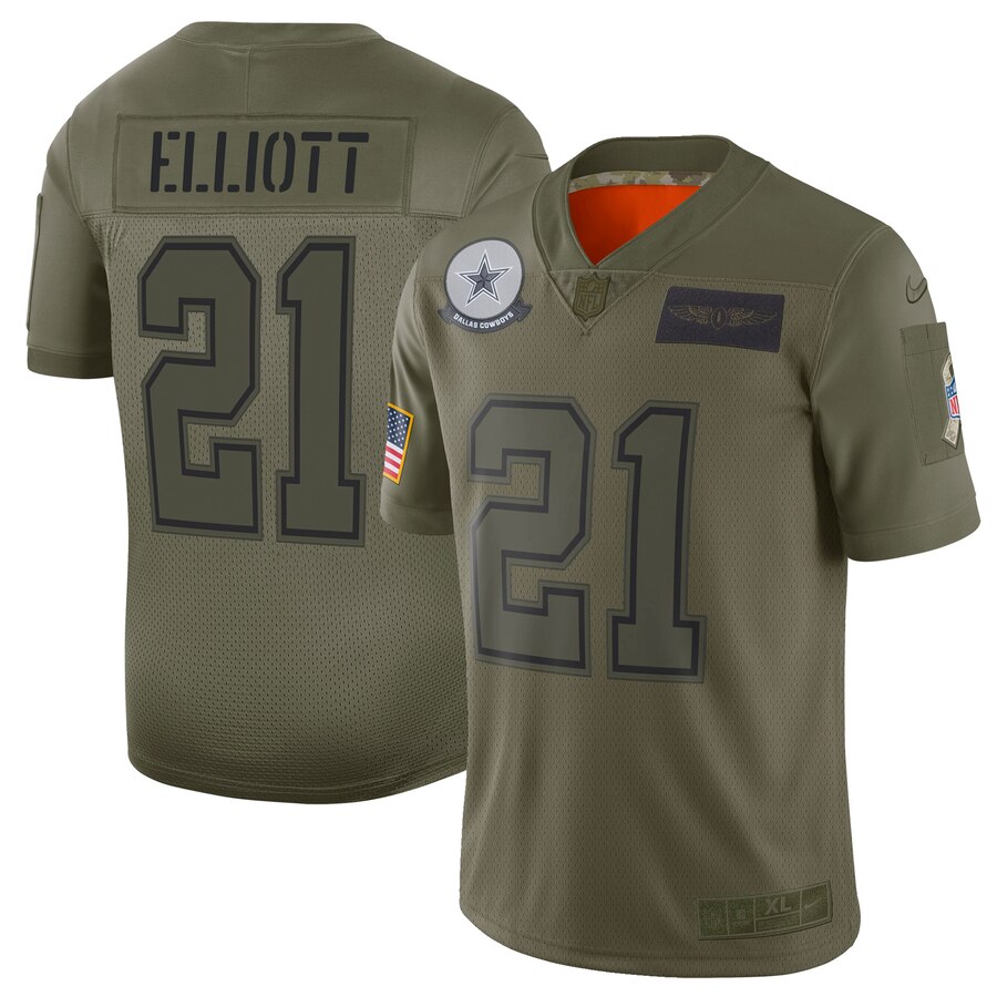 Cowboys #21 Ezekiel Elliott Camo Men's Stitched Limited 2019 Salute To Service Jersey