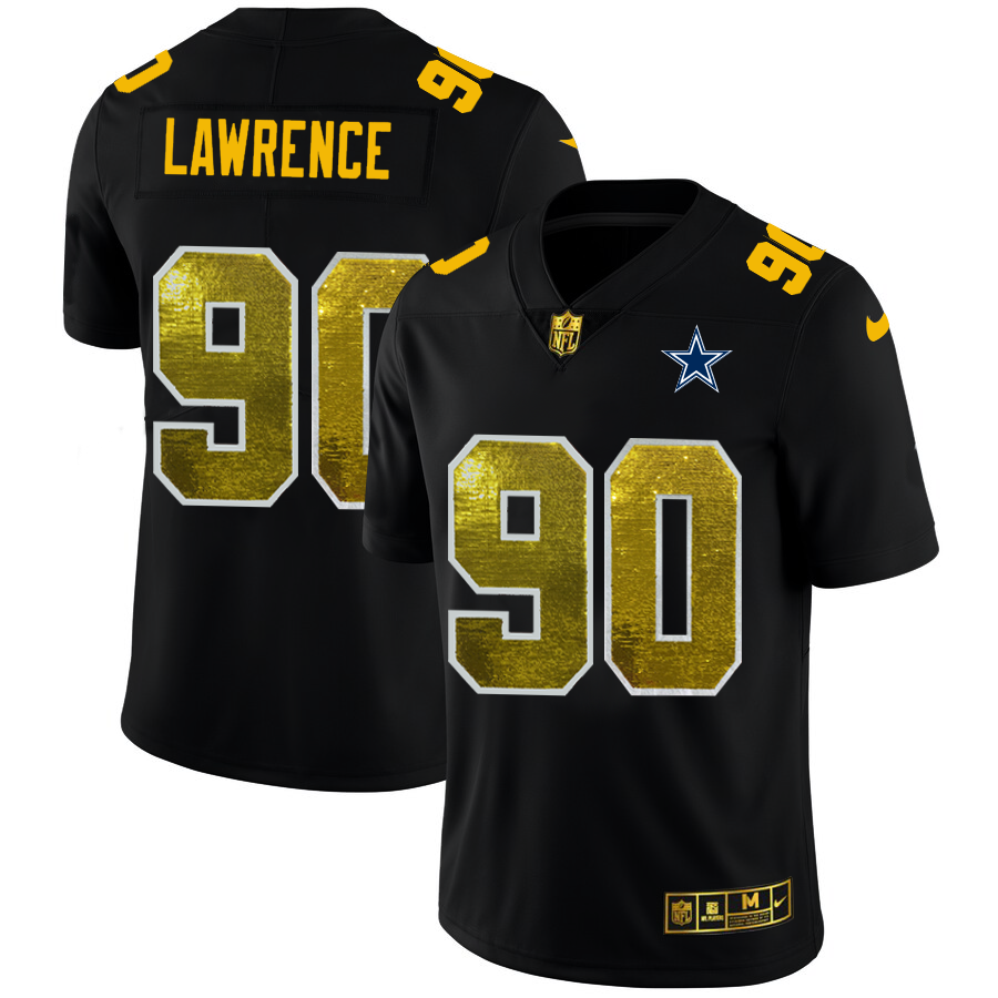 Dallas Cowboys #90 Demarcus Lawrence Men's Black Golden Sequin Vapor Limited Jersey