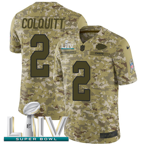 Kansas City Chiefs #2 Dustin Colquitt Camo Super Bowl LIV 2020 Men's Stitched Limited 2018 Salute To Service Jersey Men's