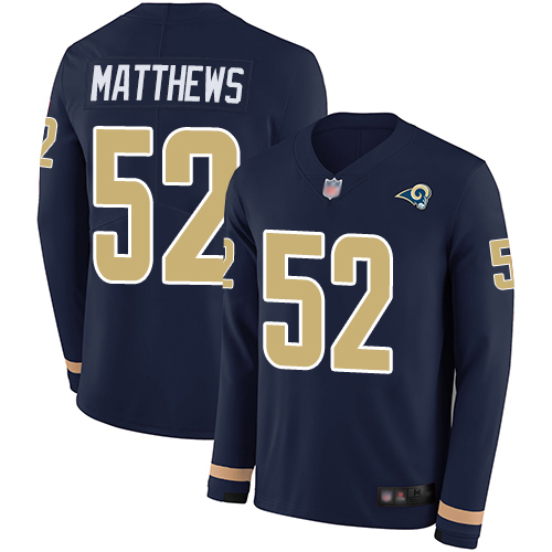 Los Angeles Rams #52 Clay Matthews Navy Blue Team Color Men's Stitched Limited Therma Long Sleeve Jersey Men's