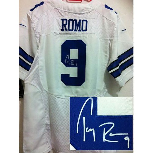 Dallas Cowboys #9 Tony Romo White Men's Stitched Elite Autographed Jersey Men's