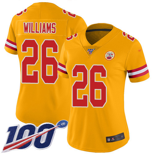 Kansas City Chiefs #26 Damien Williams Gold Women's Stitched Limited Inverted Legend 100th Season Jersey Womens
