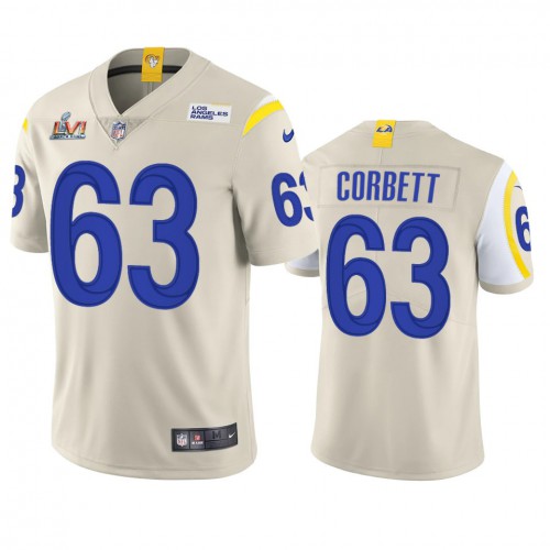 Los Angeles Los Angeles Rams #63 Austin Corbett Men's Super Bowl LVI Patch Vapor Limited Jersey - Bone Men's