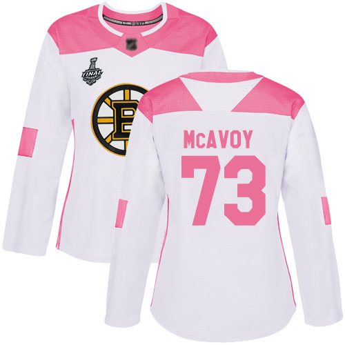 Adidas Boston Bruins #73 Charlie McAvoy White/Pink Authentic Fashion Stanley Cup Final Bound Women's Stitched Jersey Womens