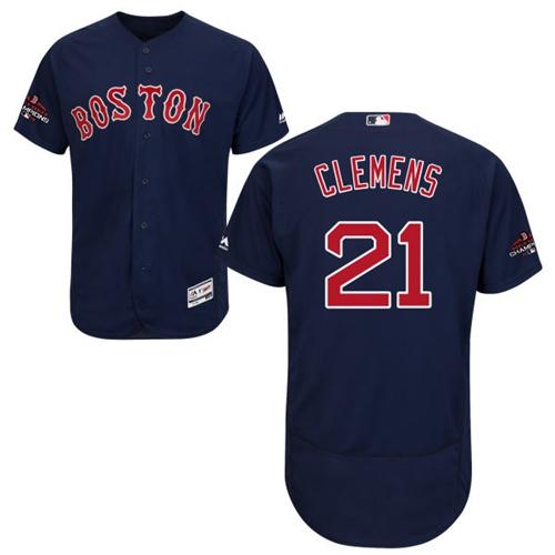 Boston Red Sox #21 Roger Clemens Navy Blue Flexbase Authentic Collection 2018 World Series Champions Stitched Jersey Men's