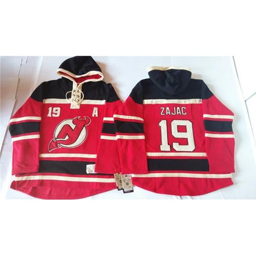 New Jersey Devils #19 Travis Zajac Red Sawyer Hooded Sweatshirt Stitched Jersey Men's
