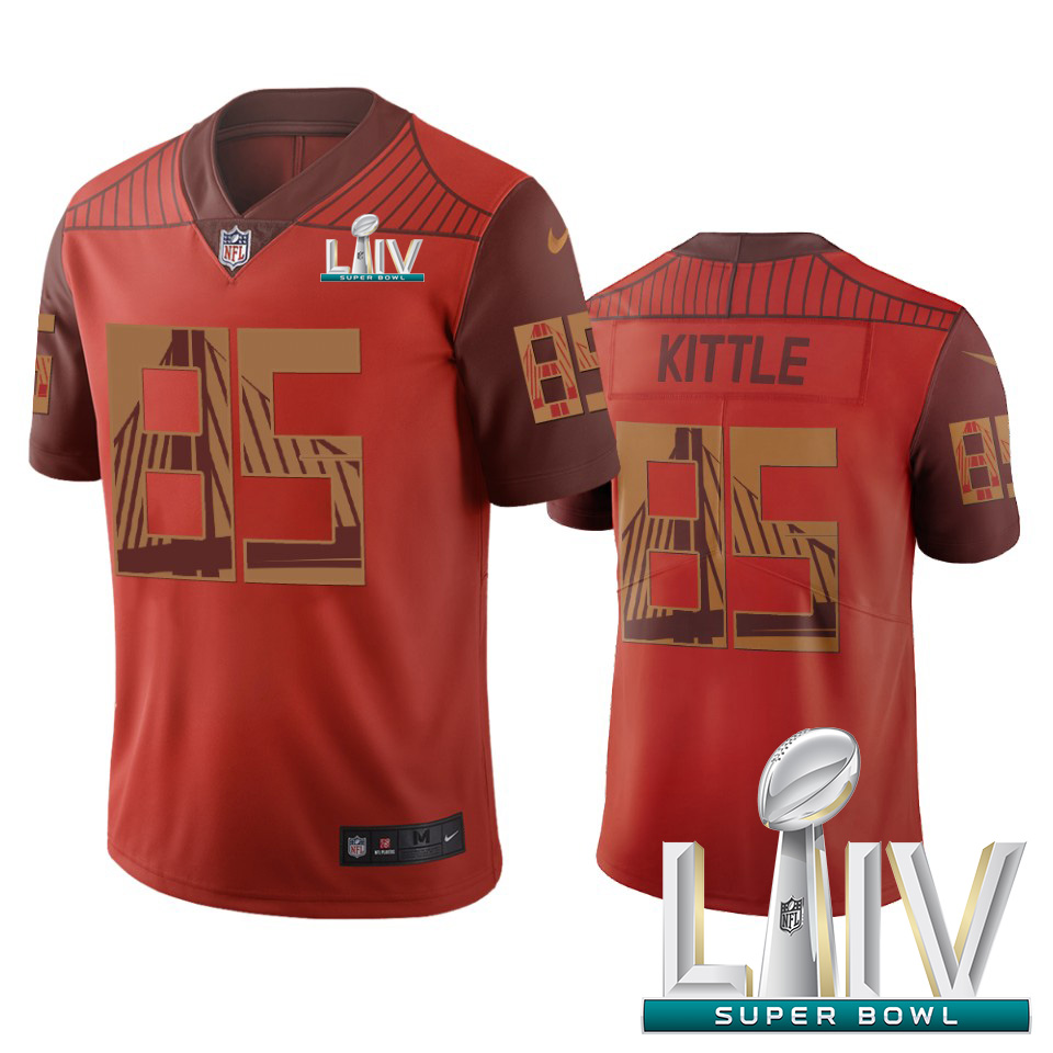 San Francisco 49ers #85 George Kittle Orange Super Bowl LIV 2020 Vapor Limited City Edition Jersey