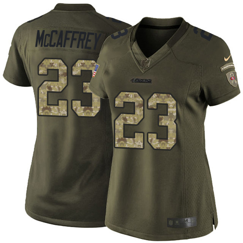 49ers #23 Christian McCaffrey Green Women's Stitched Limited 2015 Salute To Service Jersey