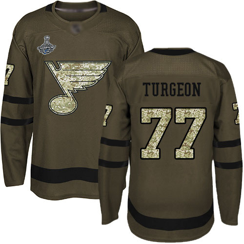 Adidas St. Louis Blues #77 Pierre Turgeon Green Salute to Service Stanley Cup Champions Stitched Jersey Men's