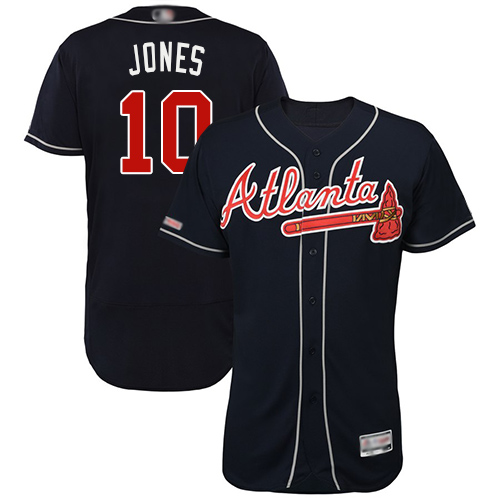 Atlanta Braves #10 Chipper Jones Navy Blue Flexbase Authentic Collection Stitched Jersey Men's