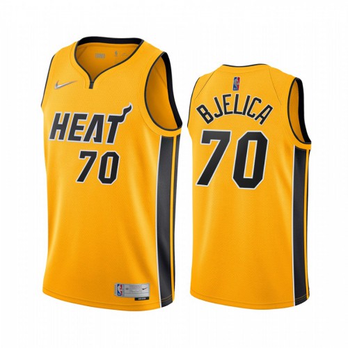 Miami Miami Heat #70 Nemanja Bjelica Yellow Swingman 2020-21 Earned Edition Jersey Mens