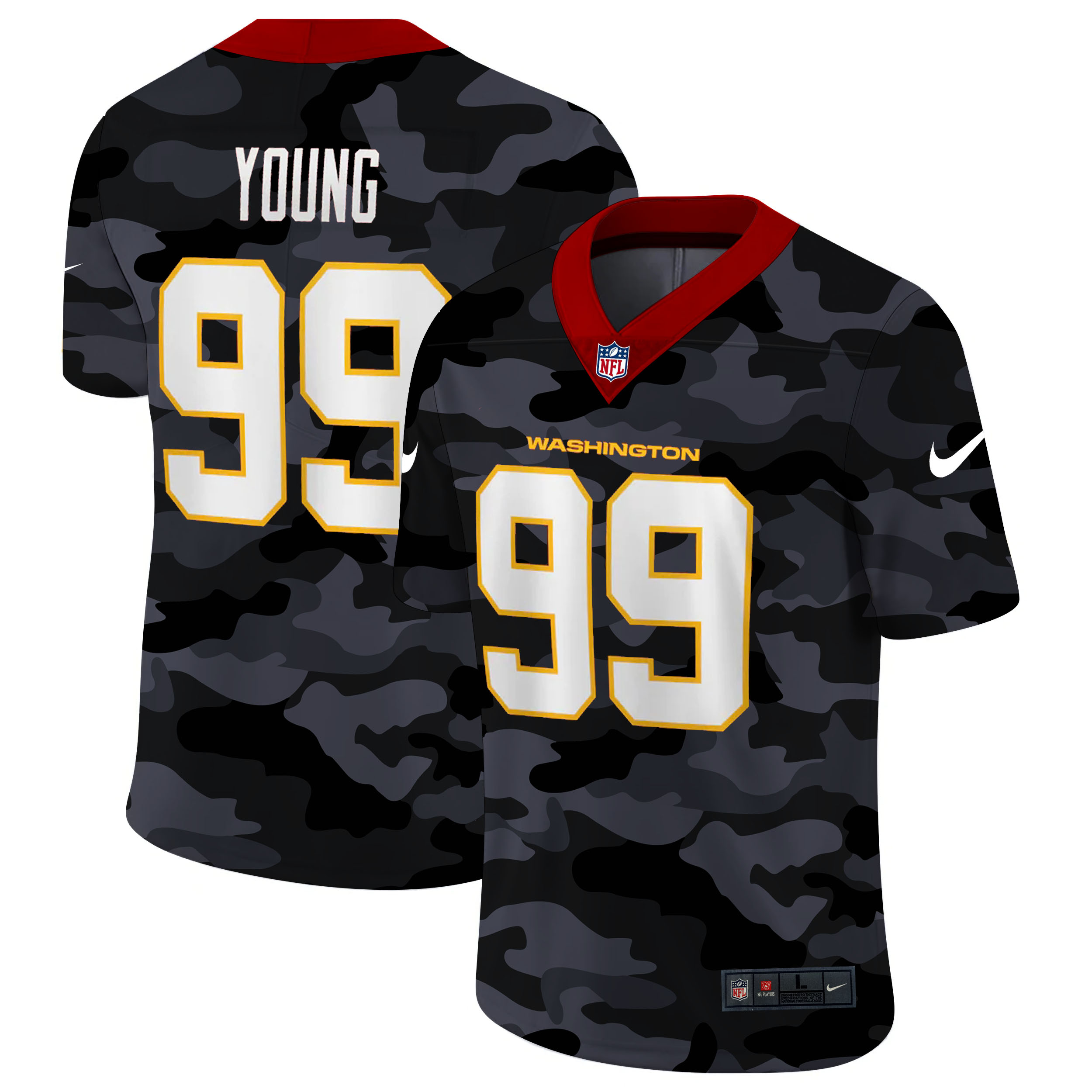 Washington Commanders #99 Chase Young Men's 2020 Black CAMO Vapor Untouchable Limited Stitched Jersey