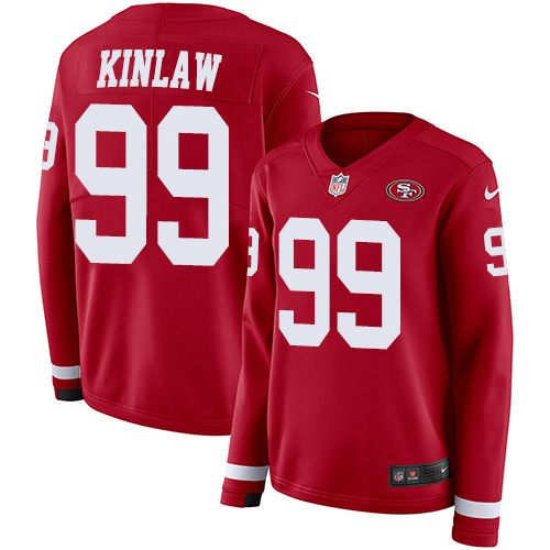 San Francisco 49ers #99 Javon Kinlaw Red Team Color Women's Stitched Limited Therma Long Sleeve Jersey Womens